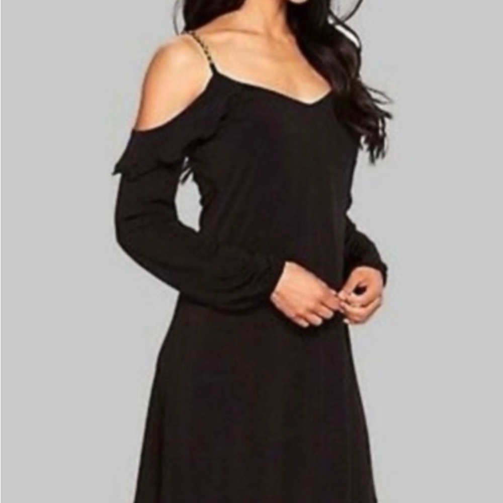 Michael Kors Off Shoulder Black Dress With Gold Chain  Size S. Worn once!